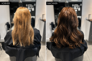 Von Blond zu Braun mit Echthaartressen – Vorher-Nachher-Ergebnis bei feinem Haar