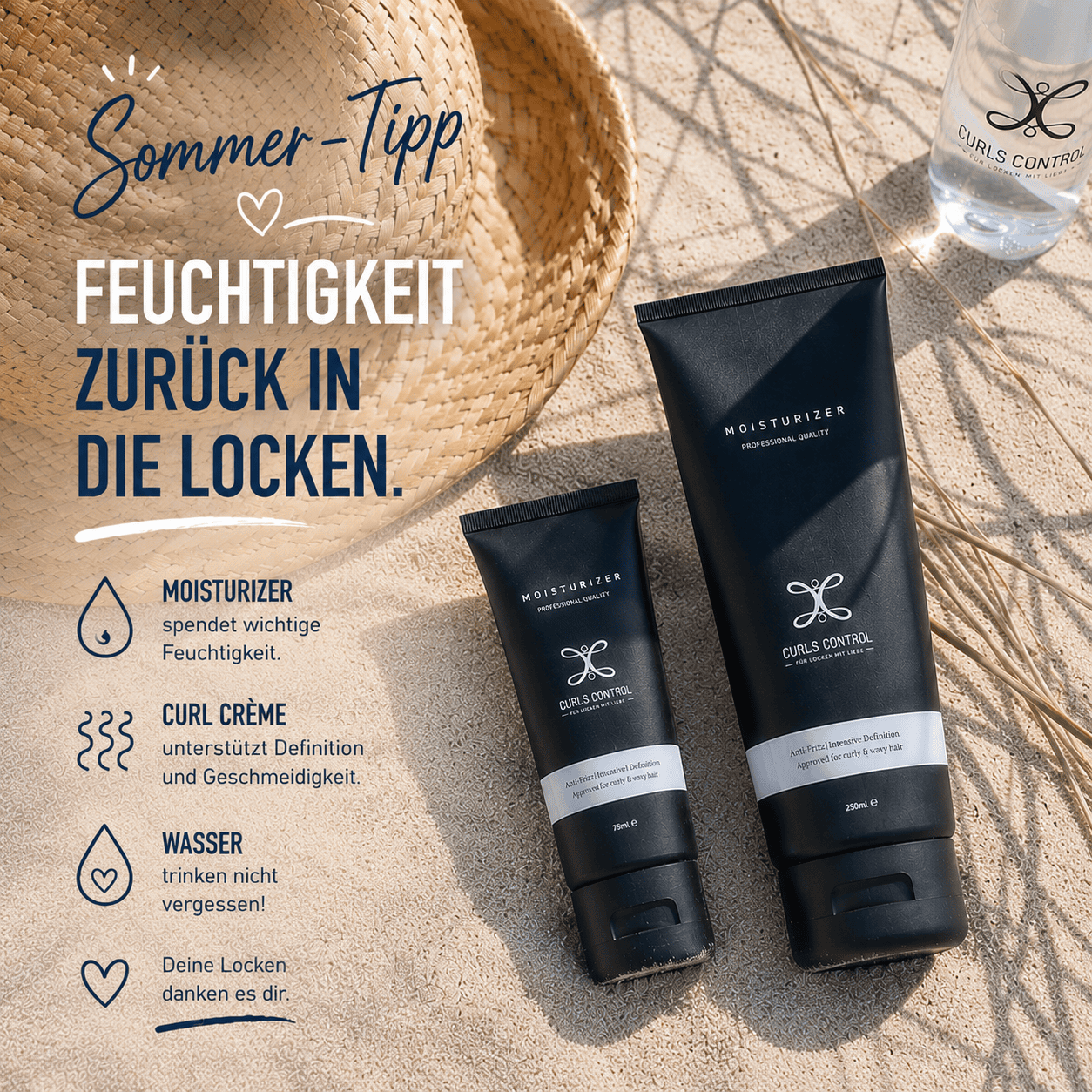 Curls Control Moisturizer versorgt Naturlocken mit Feuchtigkeit und unterstützt eine gesunde Lockenpflege im Sommer.