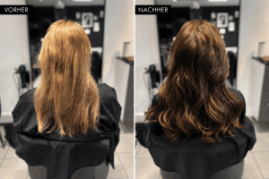 Von Blond zu Braun mit Echthaartressen – Vorher-Nachher-Ergebnis bei feinem Haar